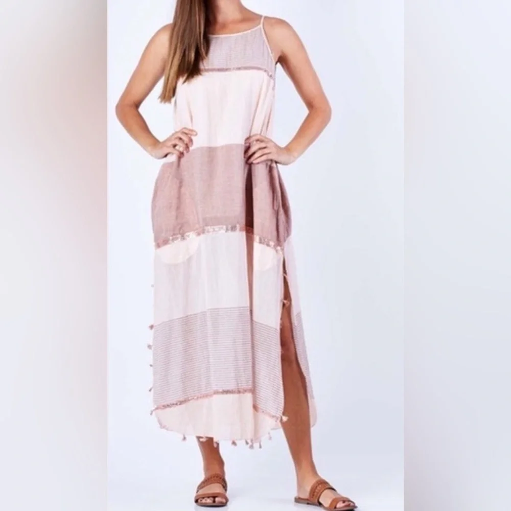 Lula Soul Horizon Maxi in Hazel size Medium Sequined Lined Sheer Resortwear - Picture 13 of 13
